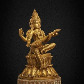 Brass-Saraswati-on-Lotus-Fine-Carving-3