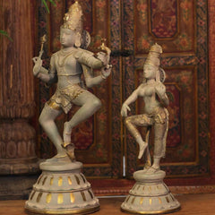 Brass Shiva Parvati Dancing in Rustic - Gold Finish