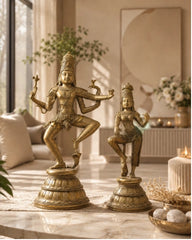 Brass Shiva Parvati Dancing in Rustic - Gold Finish
