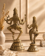 Brass Shiva Parvati Dancing in Rustic - Gold Finish