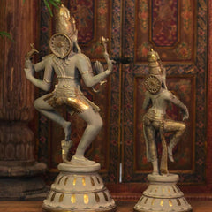 Brass Shiva Parvati Dancing in Rustic - Gold Finish