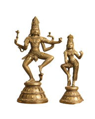 Brass Shiva Parvati Dancing in Rustic - Gold Finish