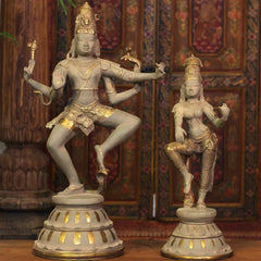Brass Shiva Parvati Dancing in Rustic - Gold Finish
