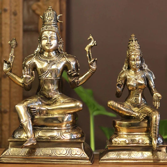 Brass Shiva Parvati Sitting Idol