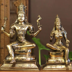 Brass Shiva Parvati Sitting Idol