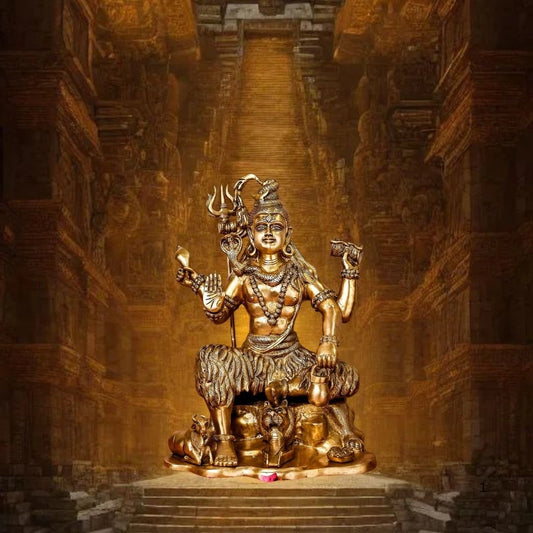 Brass Shiva on Lion Mat Large