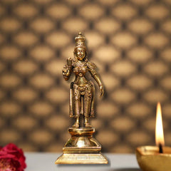 Brass Standing Shiva & Parvati Idol Holding Axe and Deer
