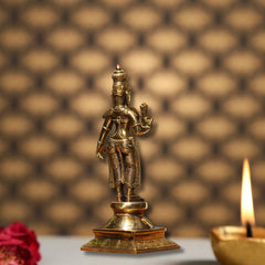 Brass Standing Shiva & Parvati Idol Holding Axe and Deer