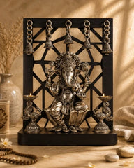 Brass Superfine Ganesha on Lotus with Annam Lamps & Hanging Bells 12 inch