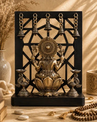 Brass Superfine Ganesha on Lotus with Annam Lamps & Hanging Bells 12 inch