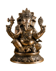 Brass Superfine Ganesha on Lotus with Annam Lamps & Hanging Bells