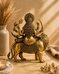 Brass Superfine Goddess Durga Ambe Mata Sitting on Lion