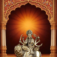 Brass Superfine Goddess Durga Ambe Mata Sitting on Lion