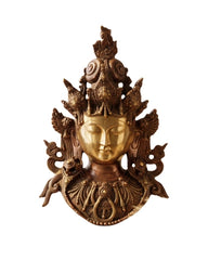 Brass Tara Devi Face Mask Wall Hanging in Antique Dual Tone Finish