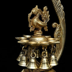 Brass Unique Metal Urli with Peacock Diyas
