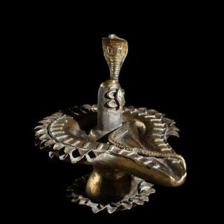 Brass and Stone Shiva Lingam with Protective Naag