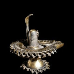 Brass and Stone Shiva Lingam with Protective Naag