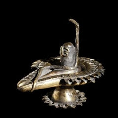Brass and Stone Shiva Lingam with Protective Naag