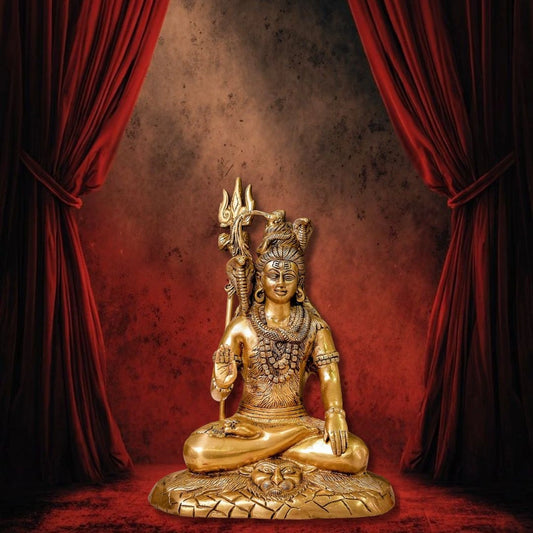 Brass shiva statue Meditating On Lion Mat