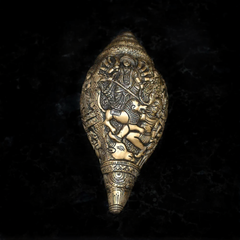 Brass Antique Shankh with Durga Carving