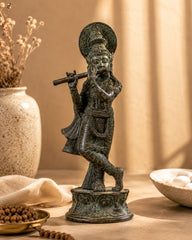 Bronze Krishna Statue – Antique Patina Indonesian Style