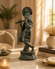 Bronze Krishna Statue – Antique Patina Indonesian Style
