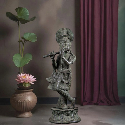 Bronze Krishna Statue – Antique Patina Indonesian Style