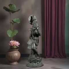 Bronze Krishna Statue – Antique Patina Indonesian Style