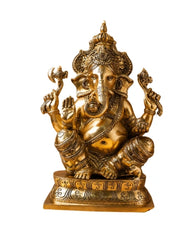 GANESHA STATUE WITH CROWN | HANDCRAFTED BRASS IDOL