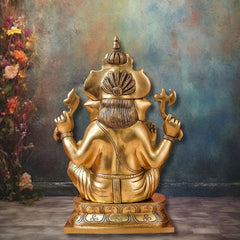 GANESHA STATUE WITH CROWN | HANDCRAFTED BRASS IDOL
