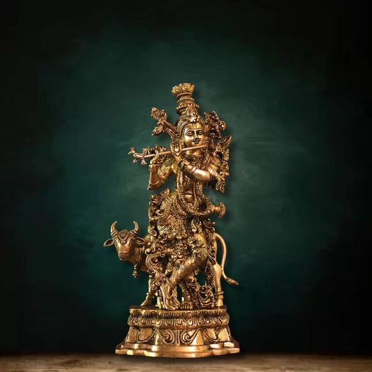 Brass Cow Krishna Handcrafted