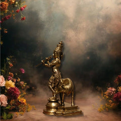 Idol of Brass krishna and Cow Statue