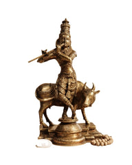 Idol of Brass krishna and Cow Statue