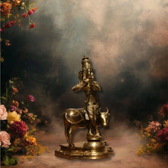 Idol of Brass krishna and Cow Statue