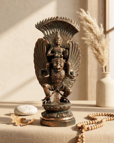 Indonesian Bronze Statue of Lord Vishnu on the Garuda
