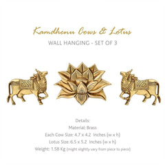 Kamdhenu Antique Cows & Lotus - Set of 3 (Brass Wall Hanging)