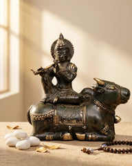 Krishna on Cow - Bronze Handcrafted Sculpture