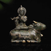 Krishna on Cow - Bronze Handcrafted Sculpture