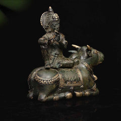 Krishna on Cow - Bronze Handcrafted Sculpture