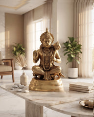 Large Brass Hanuman Statue Sitting with Blessing Hand and Gada