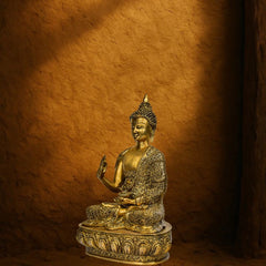 Large Brass Sitting Buddha Statue on Ornamental Base