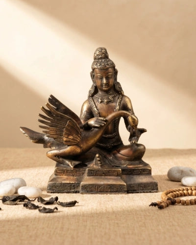 Lord Buddha with Swan Antique Brass Statue