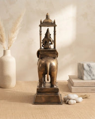 Lord Indra on Airavat Antique Brass Sculpture
