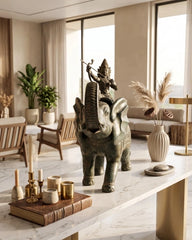 Lord Indra on Airavat - Antique Bronze Sculpture