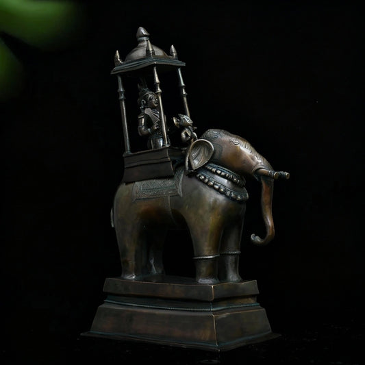 Lord Indra on Airavat Antique Brass Sculpture