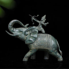 Lord Indra on Airavat - Antique Bronze Sculpture