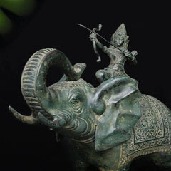 Lord Indra on Airavat - Antique Bronze Sculpture