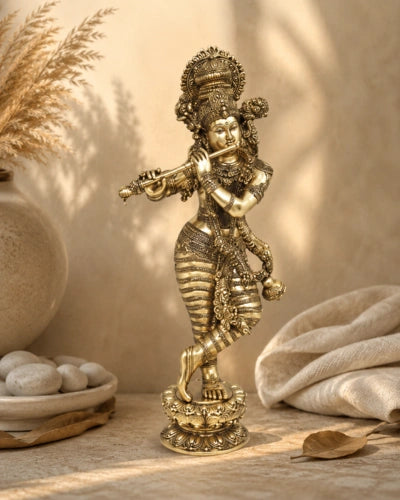 Lord Krishna Playing Flute Brass Statue