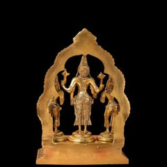 Lord Vishnu Brass murti With Bhudevi & Sridevi Same Base