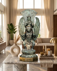 Lord Vishnu on the Shoulders of Garuda - Antique Bronze Sculpture